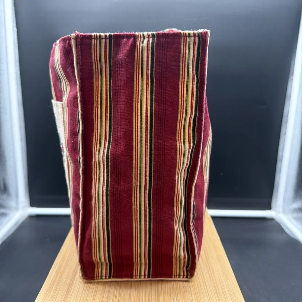 VTG Longaberger Holiday Stripe 2005 Tote Bag 23154166 Christmas Embroidered